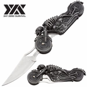 LED Biker Fantasy Folding Knife Skull Rider Motorcycle Light-Up Eyes