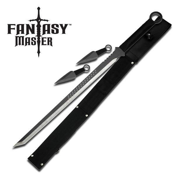 Black Ninja Sword With Set Of 2 Kunai Throwing Knives Combo Set With ...