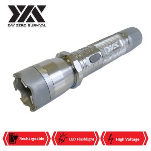 DZS Silver Metal Stun Gun 10 Million Volt Rechargeable with Flashlight