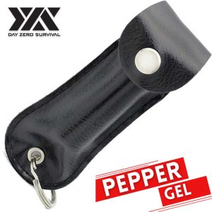 DZS Tactical Defense Pepper Gel - Black Keychain Leather Case