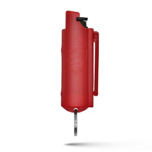 Red Hard Case Personal Defense Pepper Spray Keychain With Belt Clip