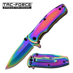 Tac Force 3.5 Inch Closed Spring Assisted Folding Knife Rainbow Titanium